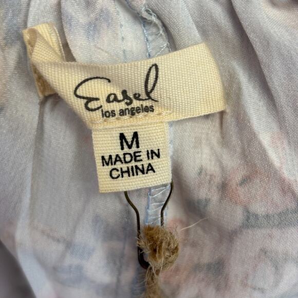 Easel Women's Satin Floral Boho Cottage Blouse Size M Feminine Puff Sleeve NWT - Picture 5 of 11